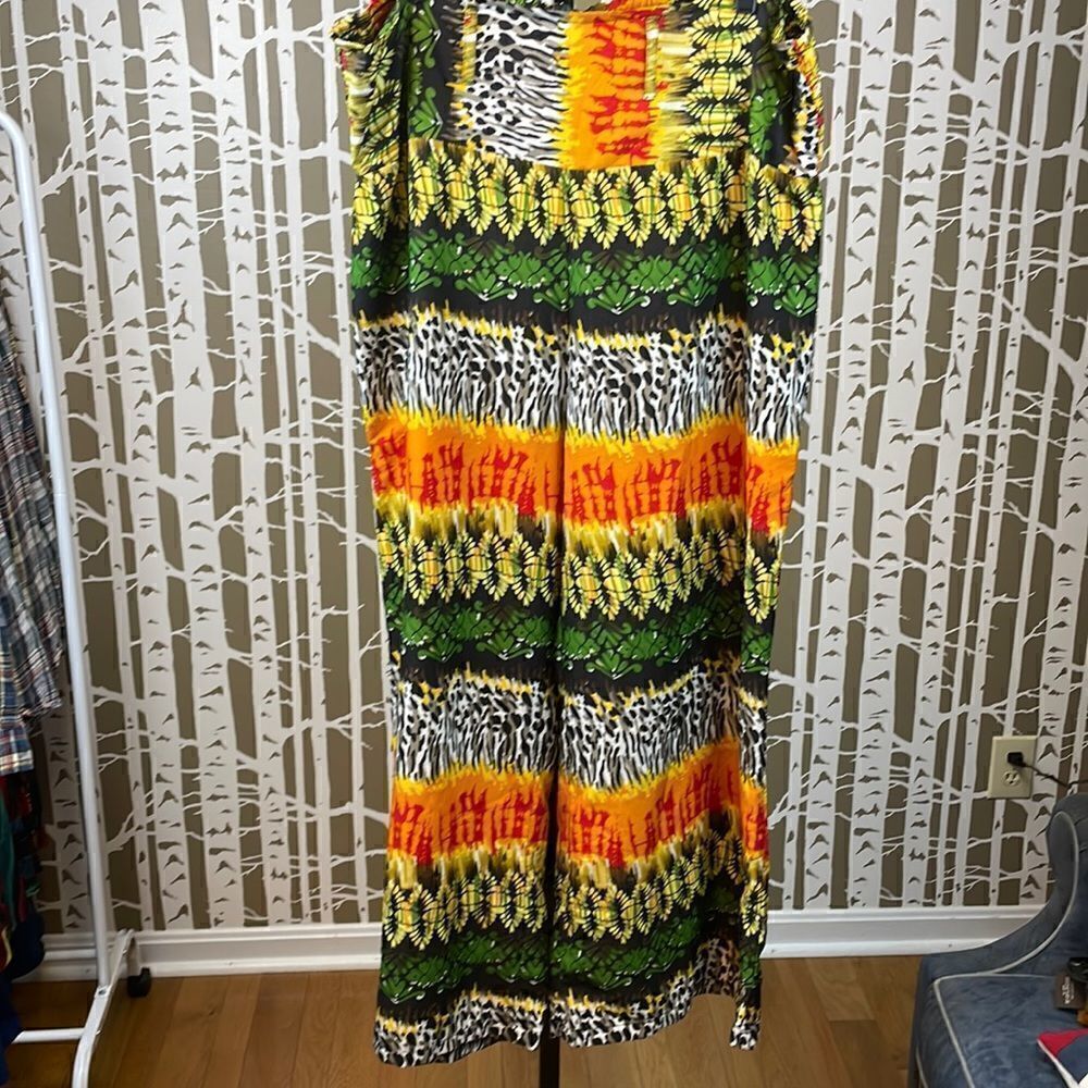 Colorful jungle leopard print high waist wide leg pants 2X